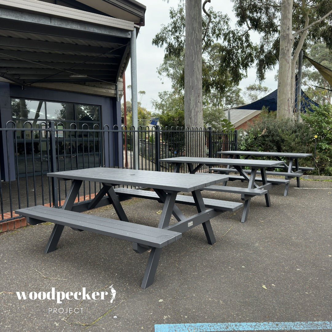 Commercial-grade picnic tables for outdoor dining