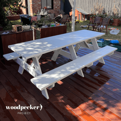 Crafted from premium mahogany, this solid picnic table set combines style and functionality, providing a sophisticated outdoor dining experience for gatherings with family and friends, whether in your backyard or at the campground.