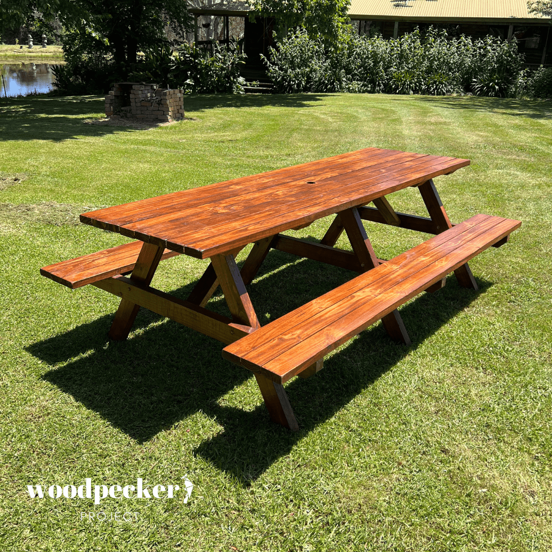 Picnic tables with built-in benches for added comfort