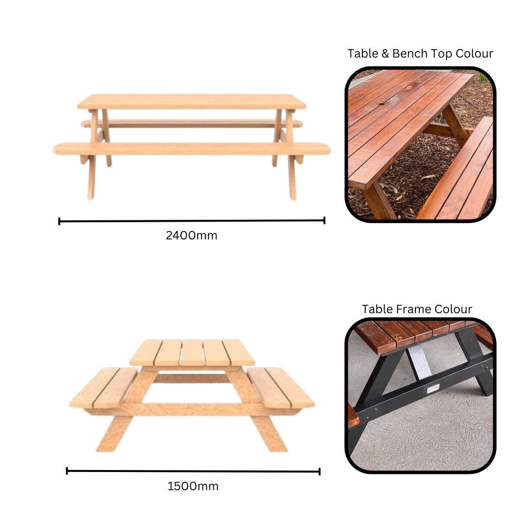 Experience the rugged beauty of hemlock wood with this handcrafted picnic table ensemble, designed for casual outdoor gatherings, picnics, and barbecues, offering a charming and durable seating solution for any occasion