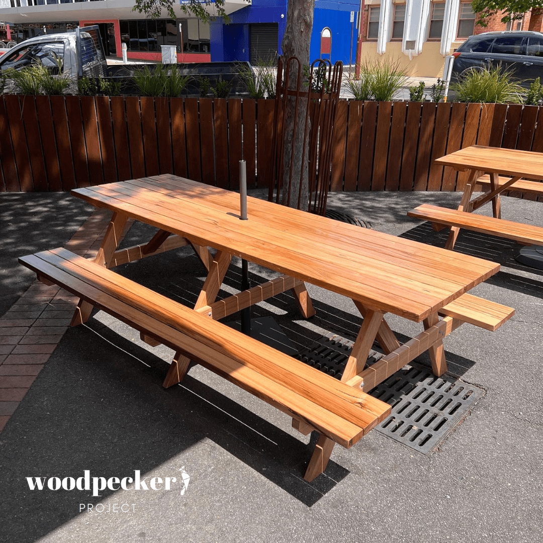 Solid wood bench for outdoor events