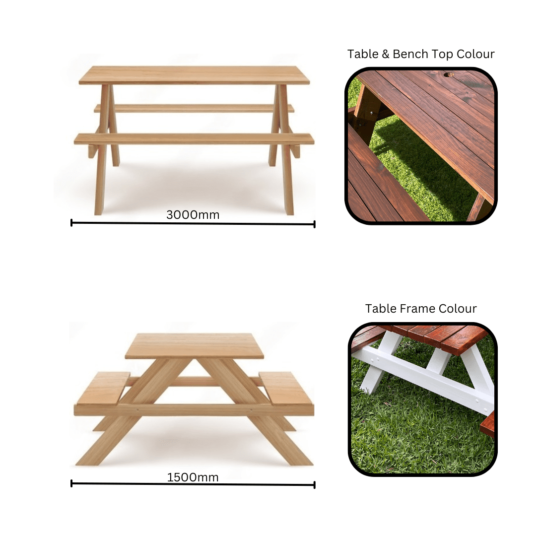 Picnic tables with reinforced frames for durability