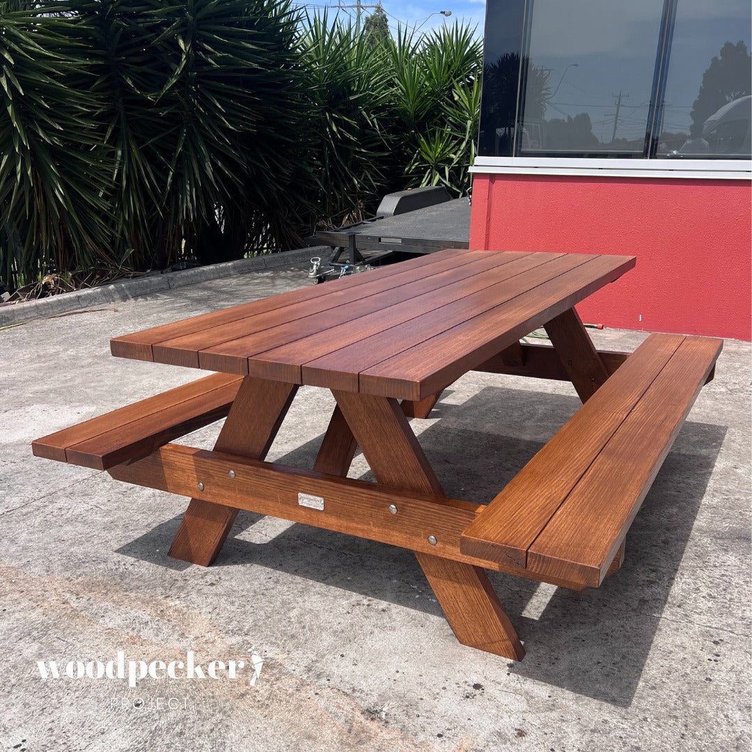 Discover the perfect blend of form and function with our solid hardwood picnic tables, designed to add charm and practicality to any outdoor space