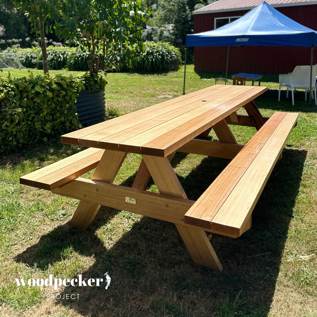 Create a welcoming outdoor space with our durable solid hardwood picnic tables, designed to withstand the elements and provide years of enjoyment.