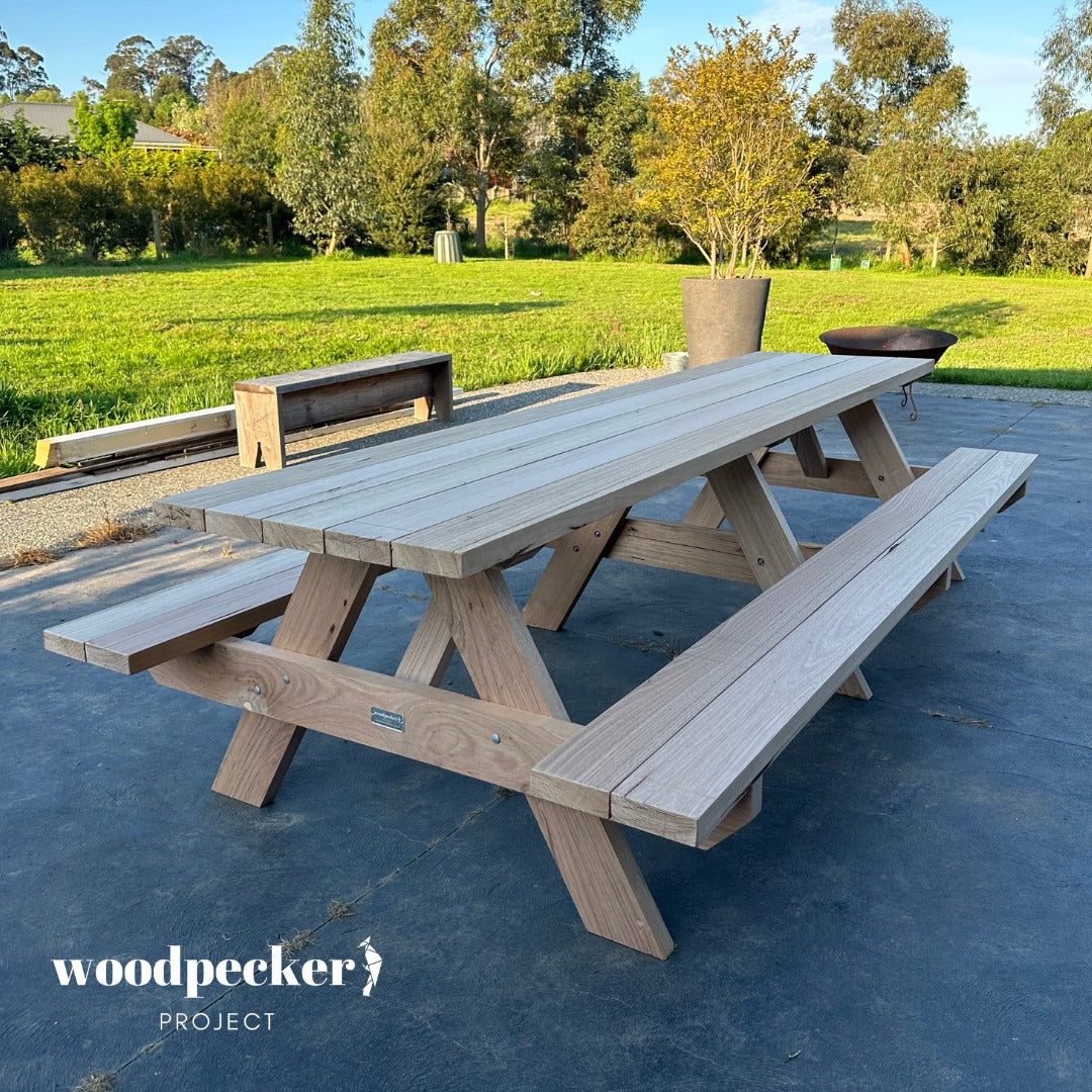 Elevate your outdoor entertaining with our sturdy solid hardwood picnic tables, crafted for long-lasting durability and timeless appeal.