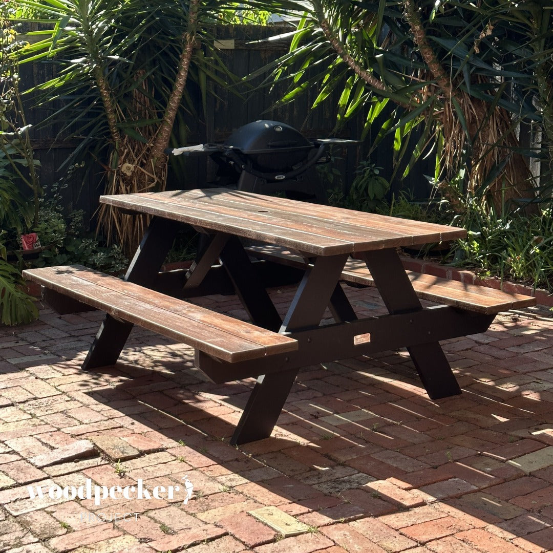 Classic picnic bench for family gatherings