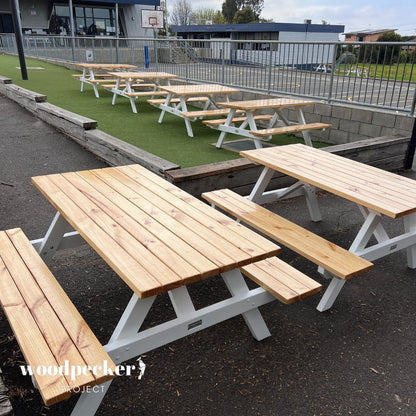 Commercial-grade picnic tables for outdoor lounges