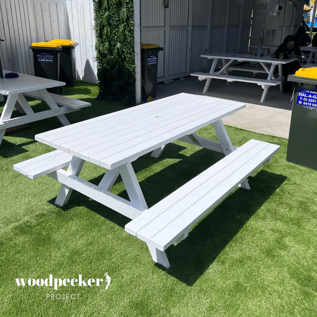Picnic tables with wheelchair cutouts for easy access