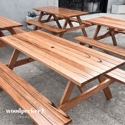 Picnic tables with benches for comfortable seating