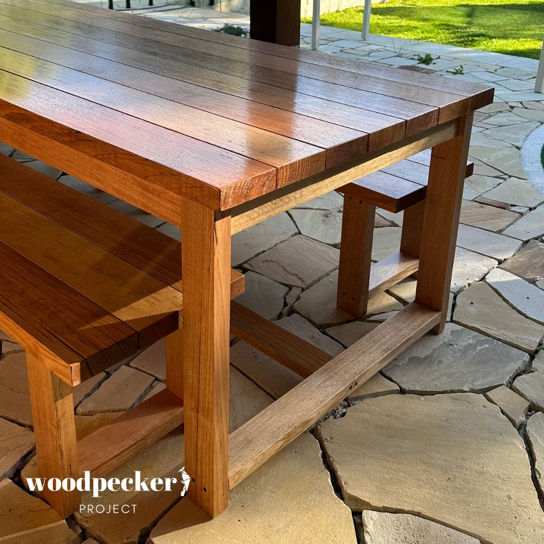 Enjoy the ultimate in outdoor dining with this robust solid hardwood table, meticulously crafted for durability and visual appeal, making it a focal point of any patio setting.