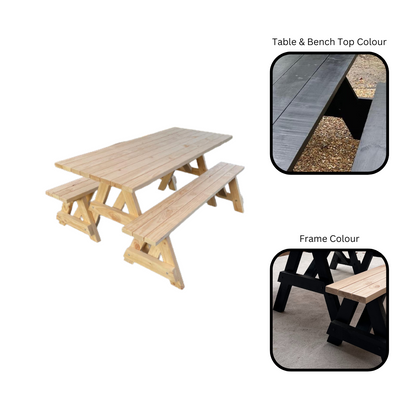 A premium picnic table set made from hardwood, featuring a spacious tabletop and sturdy benches for comfortable outdoor dining