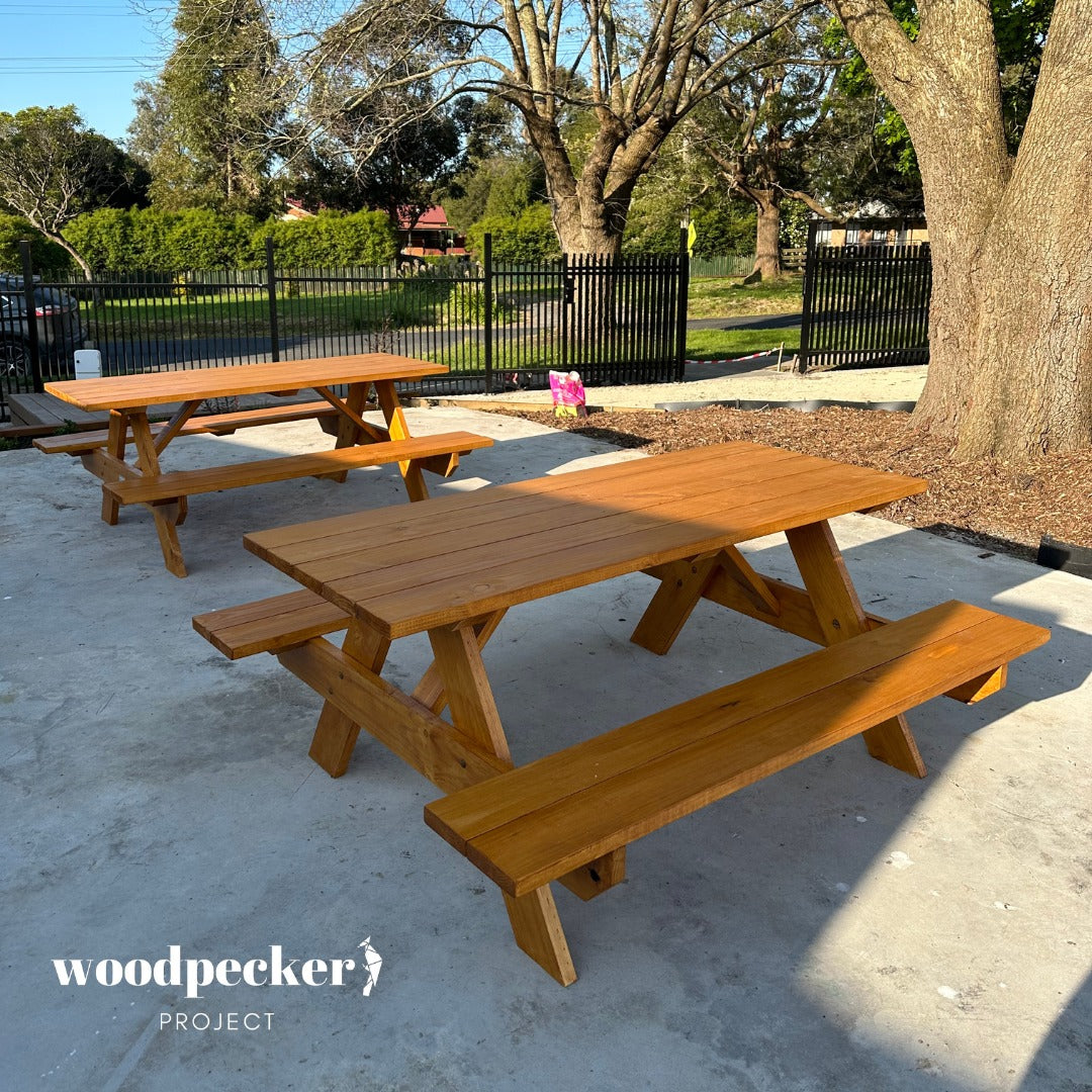 Solid wood picnic table for parks and recreation areas