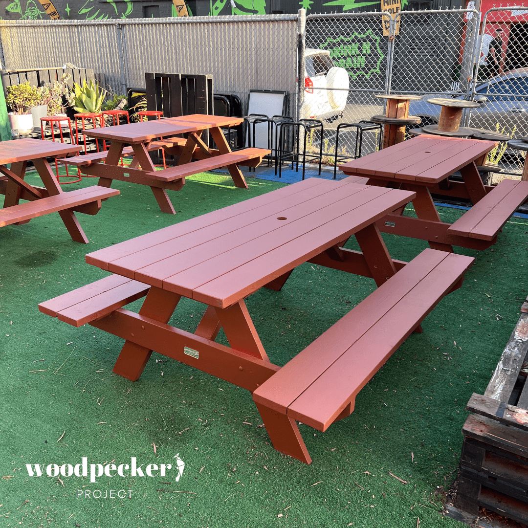 nhance your outdoor space with this elegant cedar picnic table ensemble, complete with benches for comfortable seating, designed to withstand the elements while adding charm to your backyard, campground, or public park