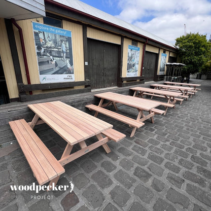 Rustic wooden picnic table for outdoor fun